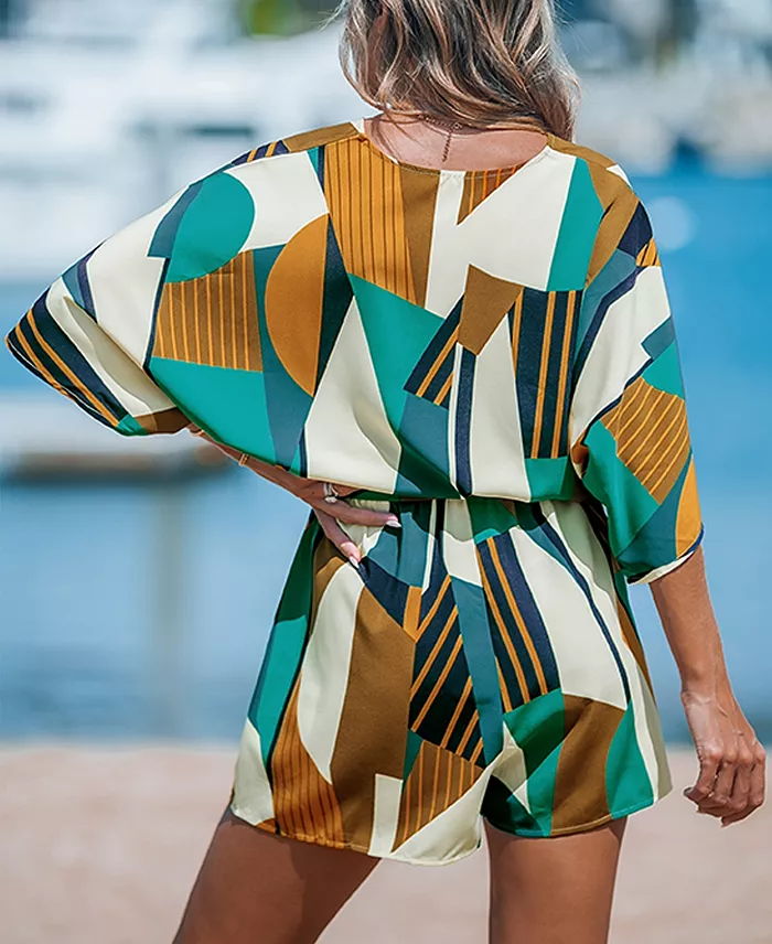 Cupshe Women's Abstract Geo Dolman Straight Leg Romper Women's Fashion Shoes & Accessories