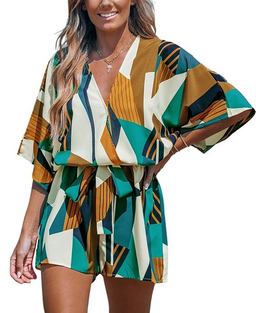 Cupshe Women's Abstract Geo Dolman Straight Leg Romper Women's Fashion Shoes & Accessories