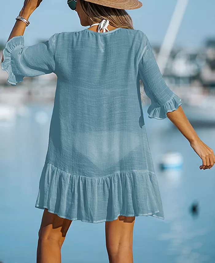 Cupshe Women's Aubree Ruffled Swim Cover-Up Dress Women's Fashion Shoes & Accessories