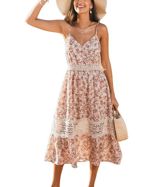 Cupshe Women's Blushing Bouquet Floral Midi Beach Dress Women's Fashion Shoes & Accessories