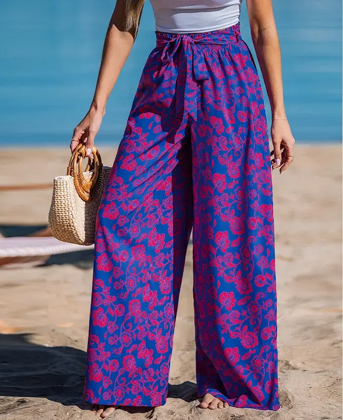 Cupshe Women's Celestial Waves Floral Cover-Up Pants Women's Fashion Shoes & Accessories