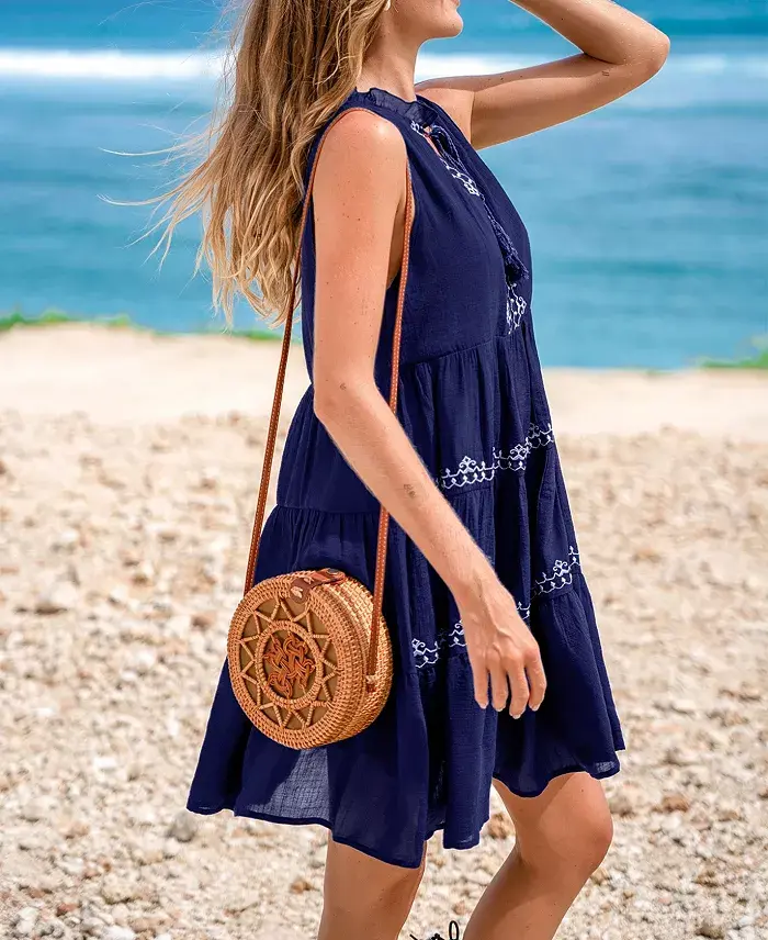 Cupshe Women's Desert Moon Blue Mini Beach Dress Women's Fashion Shoes & Accessories