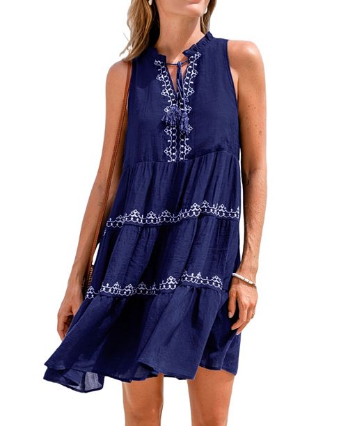 Cupshe Women's Desert Moon Blue Mini Beach Dress Women's Fashion Shoes & Accessories