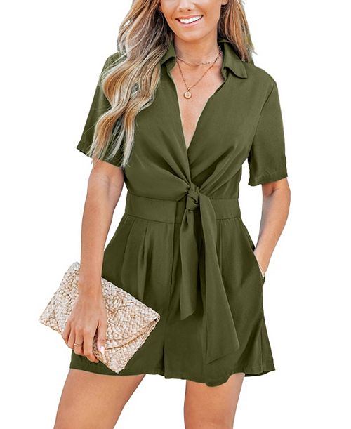 Cupshe Women's Elegant Allure Wrap Romper Women's Fashion Shoes & Accessories