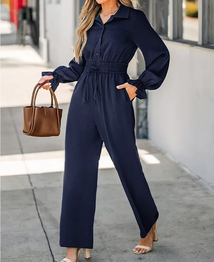 Cupshe Women's Elegant Flowy Cuff V Neck Jumpsuit Created For Macy's Women's Fashion Shoes & Accessories