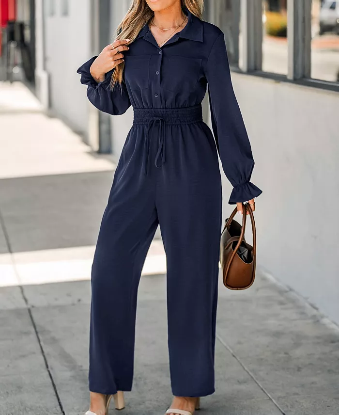 Cupshe Women's Elegant Flowy Cuff V Neck Jumpsuit Created For Macy's Women's Fashion Shoes & Accessories