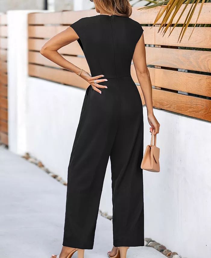 Cupshe Women's Elegant Tie-Waist Cap Sleeve Jumpsuit Women's Fashion Shoes & Accessories