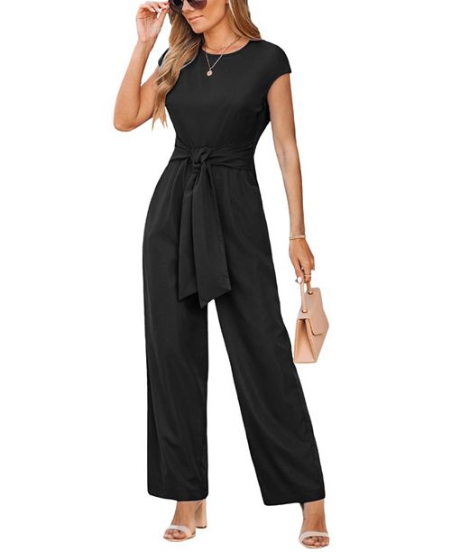 Cupshe Women's Elegant Tie-Waist Cap Sleeve Jumpsuit Women's Fashion Shoes & Accessories