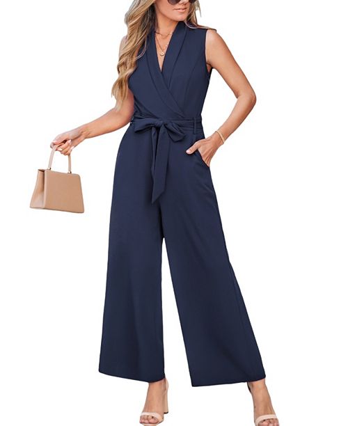 Cupshe Women's Elegant V Neck Sleeveless Tie Waisted Jumpsuit Created for Macy's Women's Fashion Shoes & Accessories