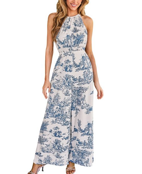 Cupshe Women's Enchanting Toile Halter Jumpsuit Women's Fashion Shoes & Accessories