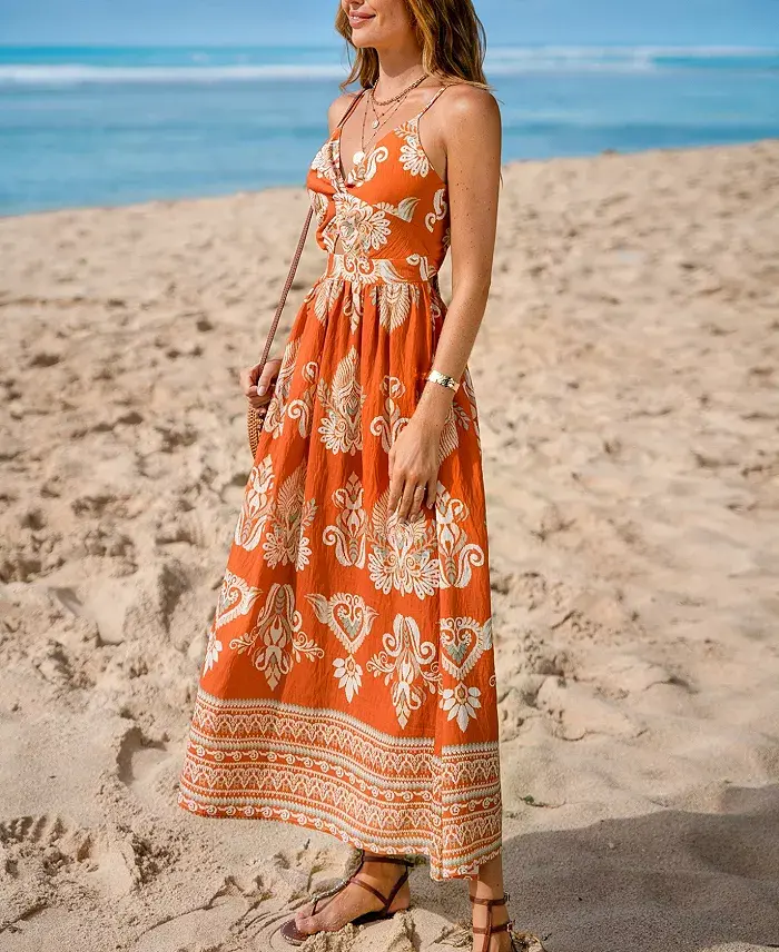 Cupshe Women's Evening Sun Ornate Midi Beach Dress Women's Fashion Shoes & Accessories