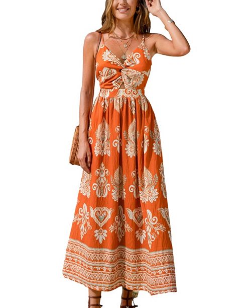 Cupshe Women's Evening Sun Ornate Midi Beach Dress Women's Fashion Shoes & Accessories