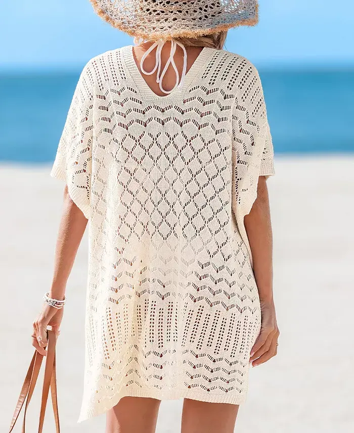 Cupshe Women's Laguna Escape Beige Cover-Up Mini Beach Dress Women's Fashion Shoes & Accessories