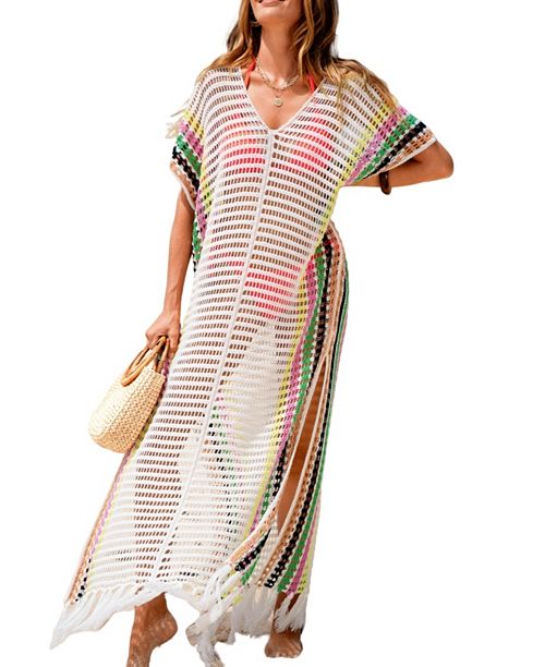 Cupshe Women's Painted Horizon Beige Cover-Up Maxi Beach Dress Women's Fashion Shoes & Accessories