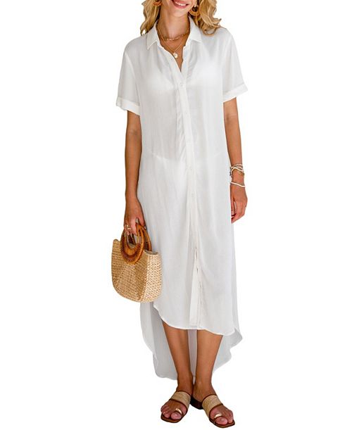 Cupshe Women's Relaxed & Polished White Midi Beach Dress Women's Fashion Shoes & Accessories