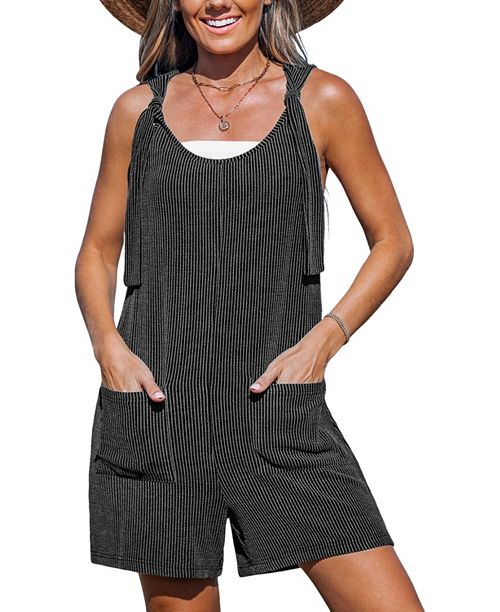 Cupshe Women's Ribbed Knotted Strap Straight Leg Romper Women's Fashion Shoes & Accessories