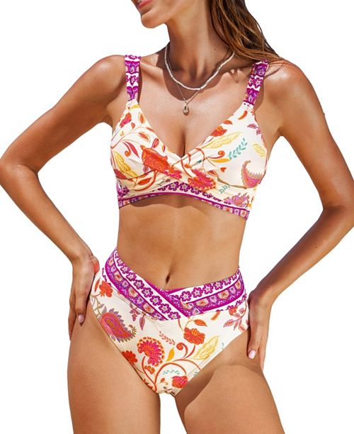 Cupshe Women's Romantic Boho Paisley Bikini Set Women's Fashion Shoes & Accessories