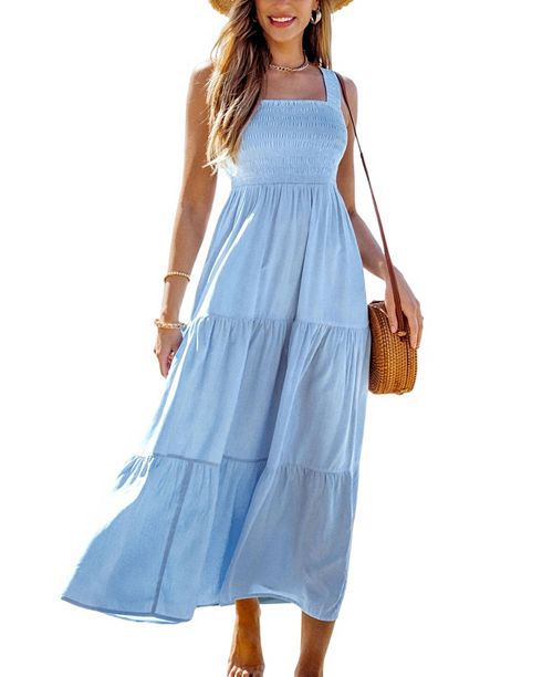 Cupshe Women's Skyline Serenity Smocked Maxi Beach Dress Women's Fashion Shoes & Accessories