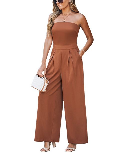 Cupshe Women's Strapless Wide-Leg Pleated Jumpsuit Created For Macy's Women's Fashion Shoes & Accessories
