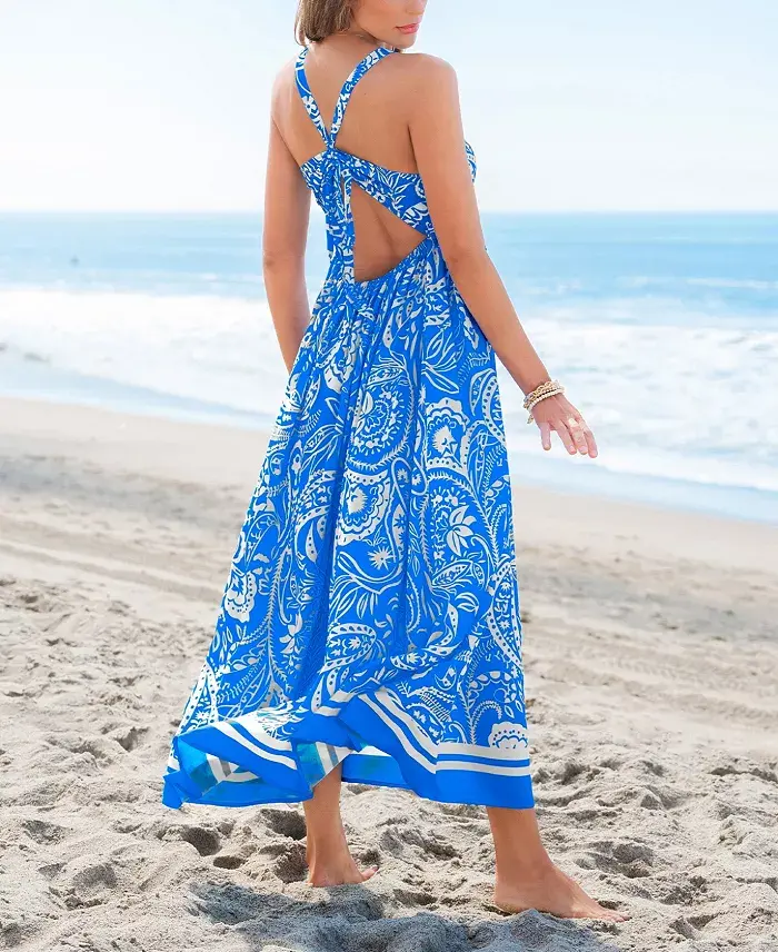 Cupshe Women's Sunny Daydream Paisley Maxi Beach Dress Women's Fashion Shoes & Accessories