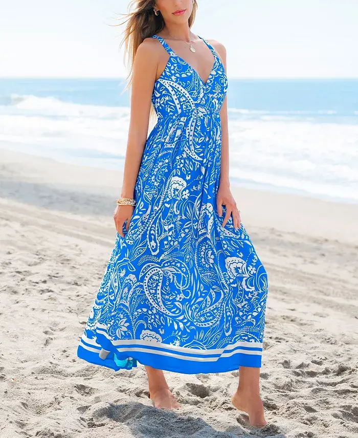 Cupshe Women's Sunny Daydream Paisley Maxi Beach Dress Women's Fashion Shoes & Accessories