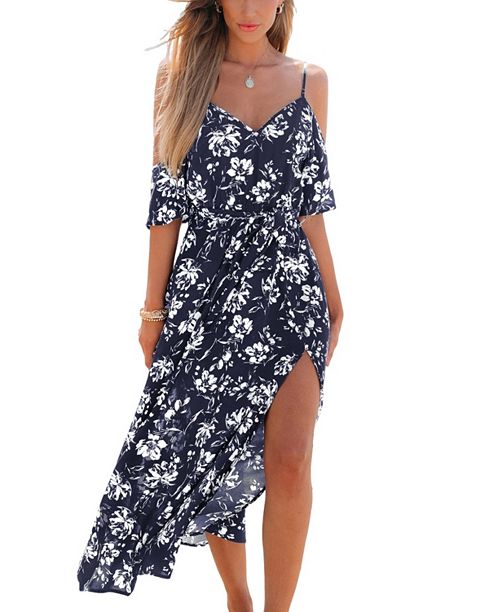 Cupshe Women's Sunset Kiss Floral Maxi Beach Dress Women's Fashion Shoes & Accessories