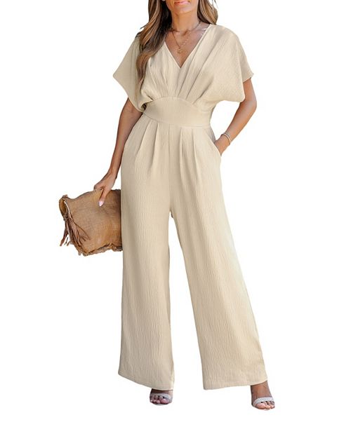 Cupshe Women's V-Neck Short Sleeve Straight Leg Jumpsuit Women's Fashion Shoes & Accessories