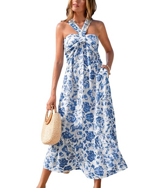 Cupshe Women's Watercolor Petals Floral Maxi Beach Dress Women's Fashion Shoes & Accessories