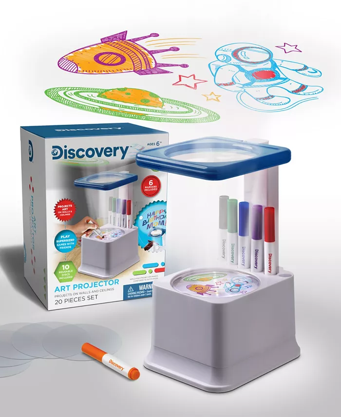 Discovery Kids Draw On The Discs Then Place Your Creation Onto The Projector's Lamp To Project It Onto Your Ceiling Or Wall The Base Of The Projector Includes A Built-in Caddy To Store Your 10 Reusable Coloring Discs And 6 Color