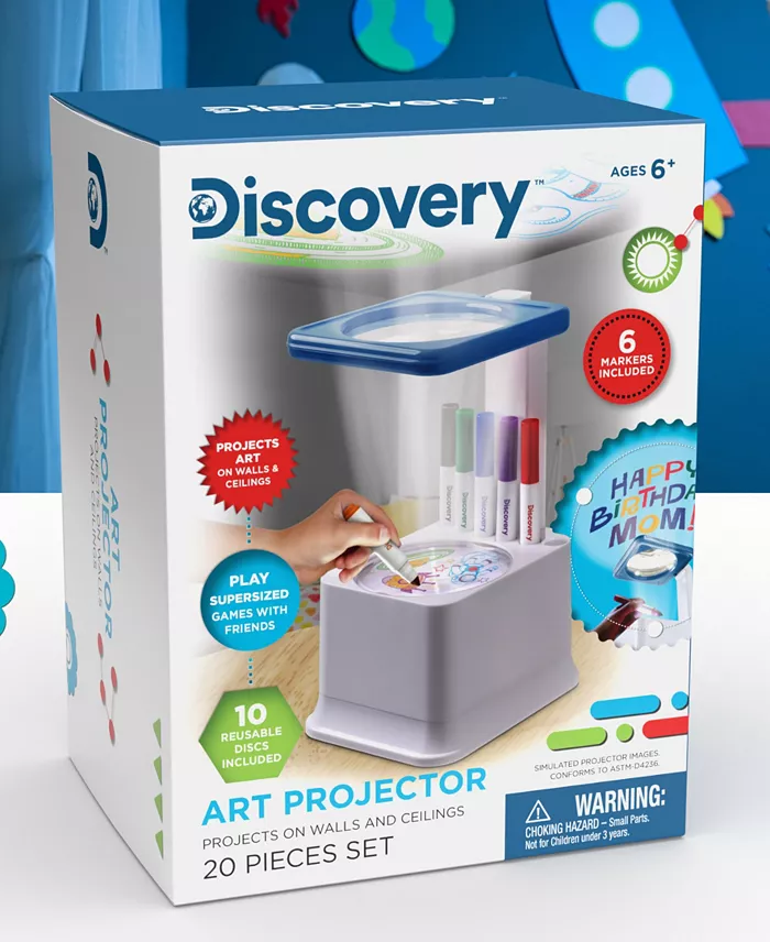 Discovery Kids Draw On The Discs Then Place Your Creation Onto The Projector's Lamp To Project It Onto Your Ceiling Or Wall The Base Of The Projector Includes A Built-in Caddy To Store Your 10 Reusable Coloring Discs And 6 Color
