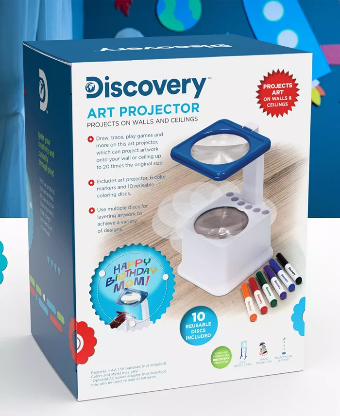 Discovery Kids Draw On The Discs Then Place Your Creation Onto The Projector's Lamp To Project It Onto Your Ceiling Or Wall The Base Of The Projector Includes A Built-in Caddy To Store Your 10 Reusable Coloring Discs And 6 Color