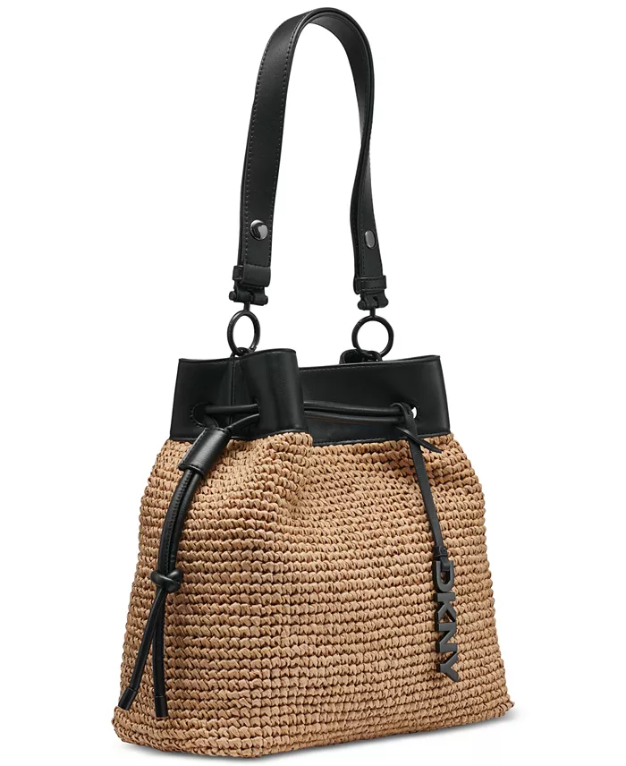 DKNY Bardot Small Raffia Bucket Bag Handbags Purses & Accessories