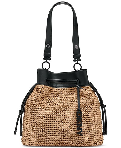 DKNY Bardot Small Raffia Bucket Bag Handbags Purses & Accessories