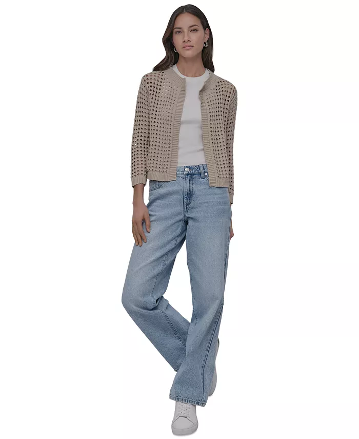 DKNY Jeans Petite Open-Stitch Cardigan Women's Fashion Shoes & Accessories