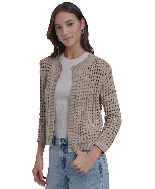 DKNY Jeans Petite Open-Stitch Cardigan Women's Fashion Shoes & Accessories