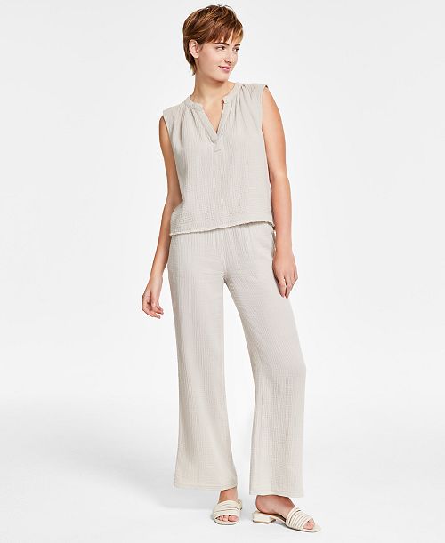 DKNY Jeans Women's Gauze Sleeveless Top & Straight-Leg Pants Plus Sizes