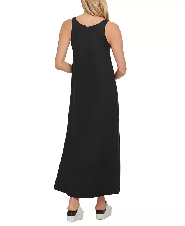 DKNY Linen V-Neck Maxi Dress Women's Fashion Shoes & Accessories