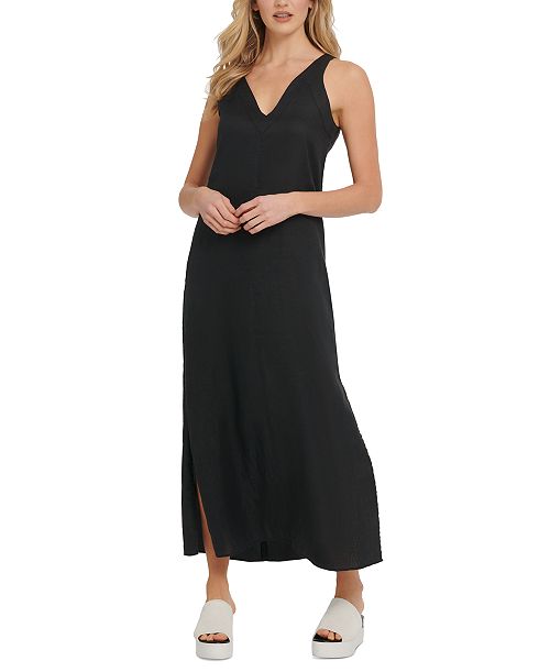 DKNY Linen V-Neck Maxi Dress Women's Fashion Shoes & Accessories
