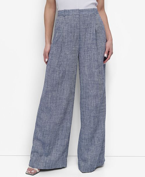 DKNY Petite High Rise Wide-Leg Pants Women's Fashion Shoes & Accessories
