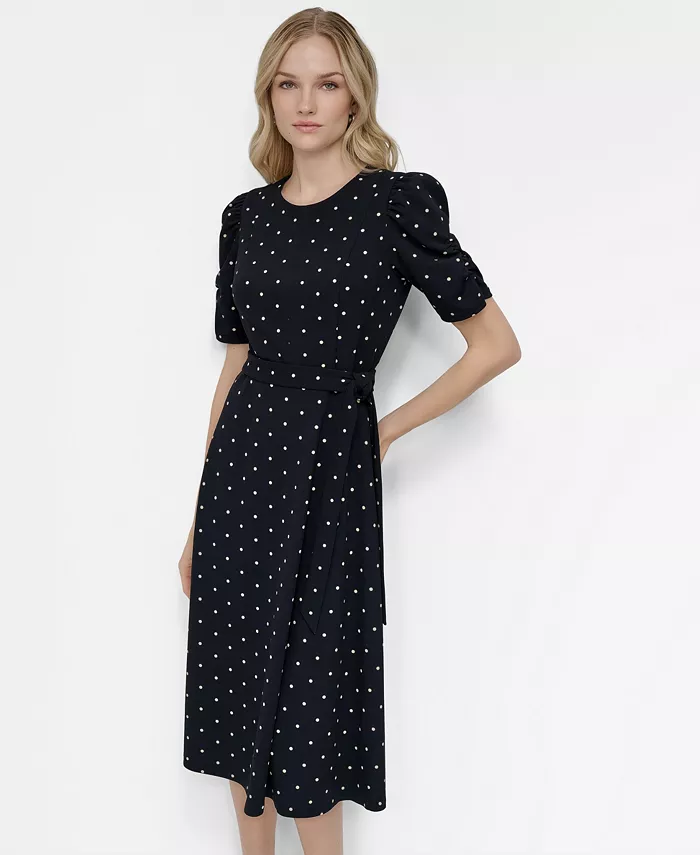 DKNY Polka-Dot Midi Dress Women's Fashion Shoes & Accessories