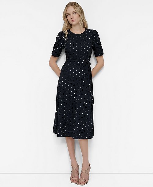 DKNY Polka-Dot Midi Dress Women's Fashion Shoes & Accessories