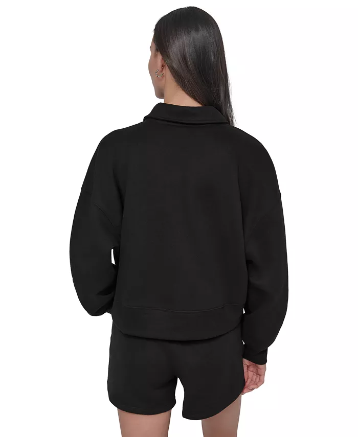 DKNY Sport Varsity Embroidered Logo Johnny Collar Top Women's Fashion Shoes & Accessories