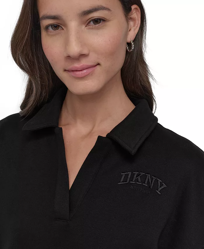 DKNY Sport Varsity Embroidered Logo Johnny Collar Top Women's Fashion Shoes & Accessories