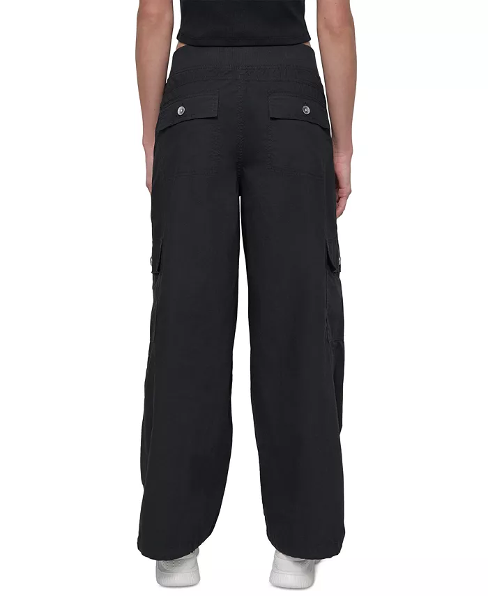 DKNY Sport Women's Cotton High-Rise Wide-Leg Cargo Pants Women's Fashion Shoes & Accessories