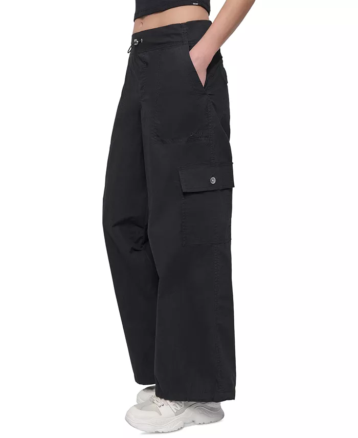 DKNY Sport Women's Cotton High-Rise Wide-Leg Cargo Pants Women's Fashion Shoes & Accessories