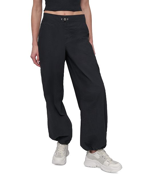 DKNY Sport Women's Cotton High-Rise Wide-Leg Cargo Pants Women's Fashion Shoes & Accessories
