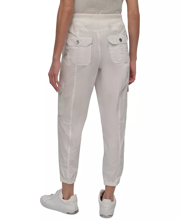 DKNY Sport Women's Cotton Ribbed-Waist Jogger Cargo Pants Women's Fashion Shoes & Accessories