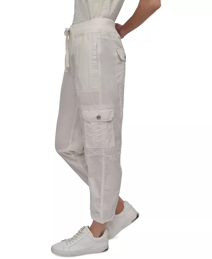 DKNY Sport Women's Cotton Ribbed-Waist Jogger Cargo Pants Women's Fashion Shoes & Accessories