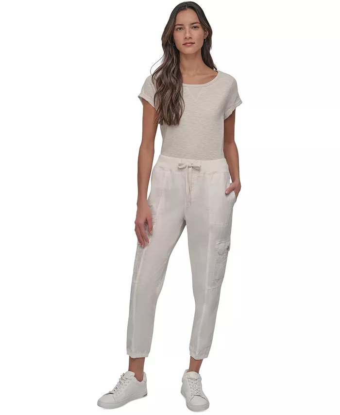 DKNY Sport Women's Cotton Ribbed-Waist Jogger Cargo Pants Women's Fashion Shoes & Accessories