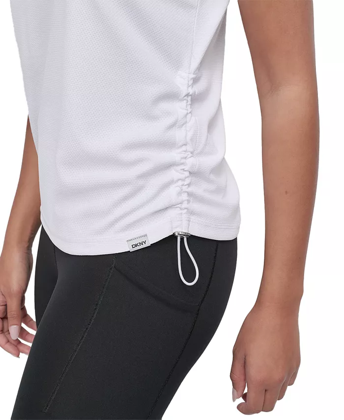 DKNY Sport Women's Crewneck Short-Sleeve Side-Ruched Top Women's Fashion Shoes & Accessories